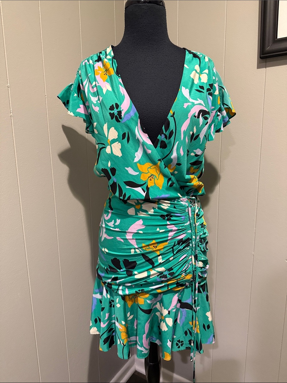 Veronica Beard Women’s 0 Green Floral Ruched Midi Dress